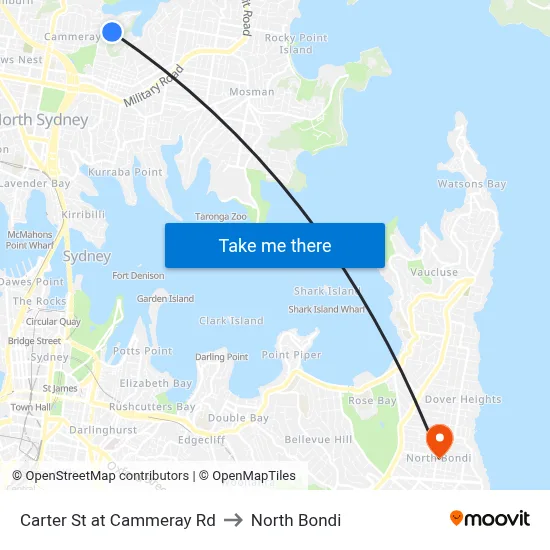 Carter St at Cammeray Rd to North Bondi map