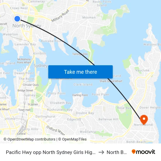 Pacific Hwy opp North Sydney Girls High School to North Bondi map