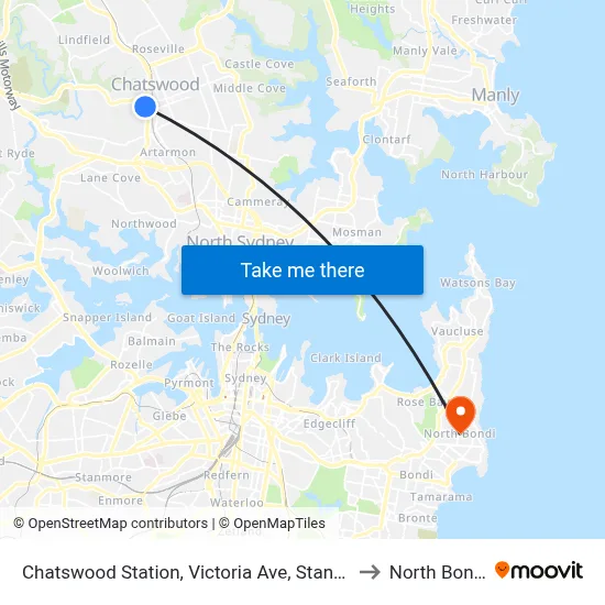 Chatswood Station, Victoria Ave, Stand E to North Bondi map