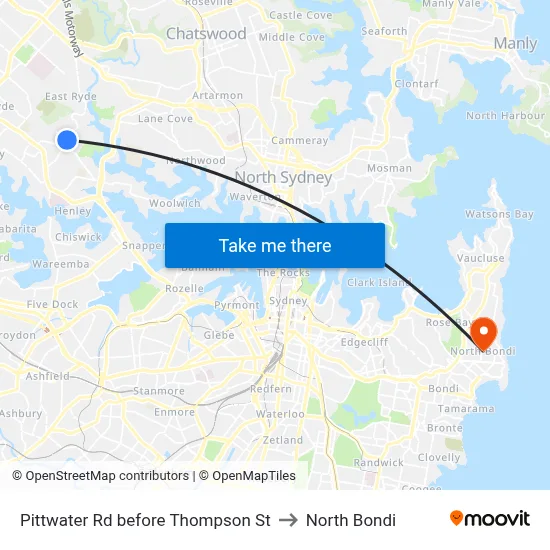 Pittwater Rd before Thompson St to North Bondi map