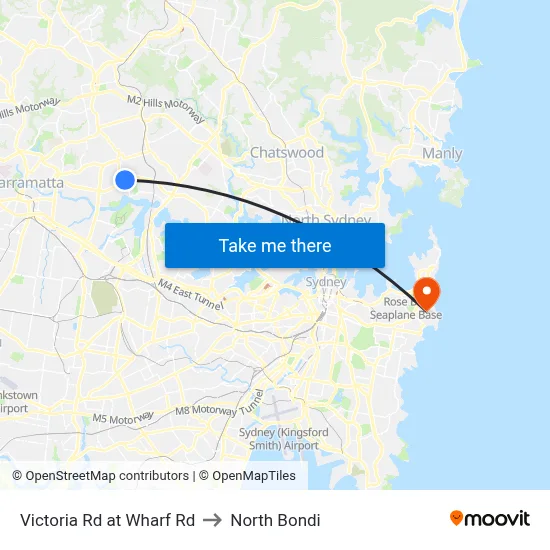 Victoria Rd at Wharf Rd to North Bondi map