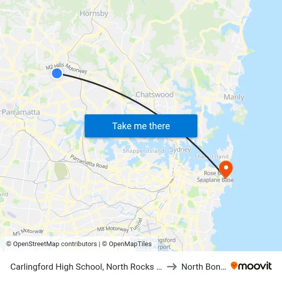 Carlingford High School, North Rocks Rd to North Bondi map