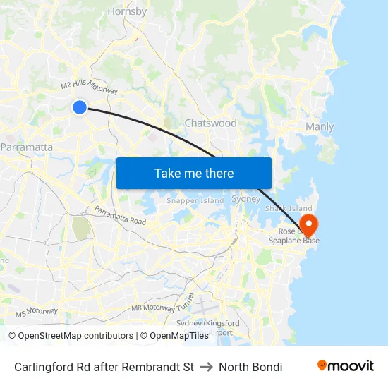 Carlingford Rd after Rembrandt St to North Bondi map