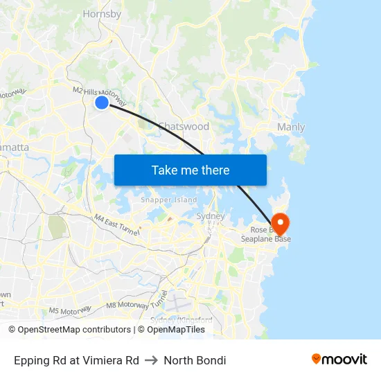 Epping Rd at Vimiera Rd to North Bondi map