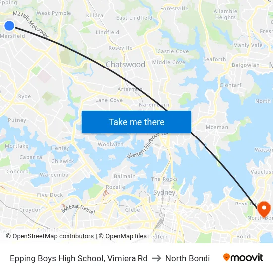 Epping Boys High School, Vimiera Rd to North Bondi map