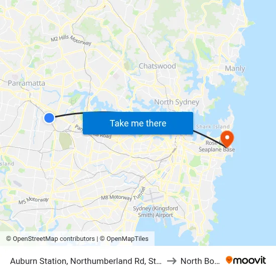 Auburn Station, Northumberland Rd, Stand C to North Bondi map