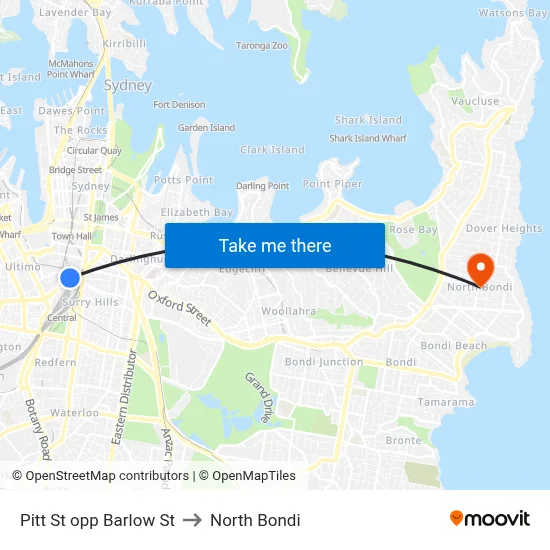 Pitt St opp Barlow St to North Bondi map