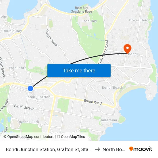 Bondi Junction Station, Grafton St, Stand R to North Bondi map