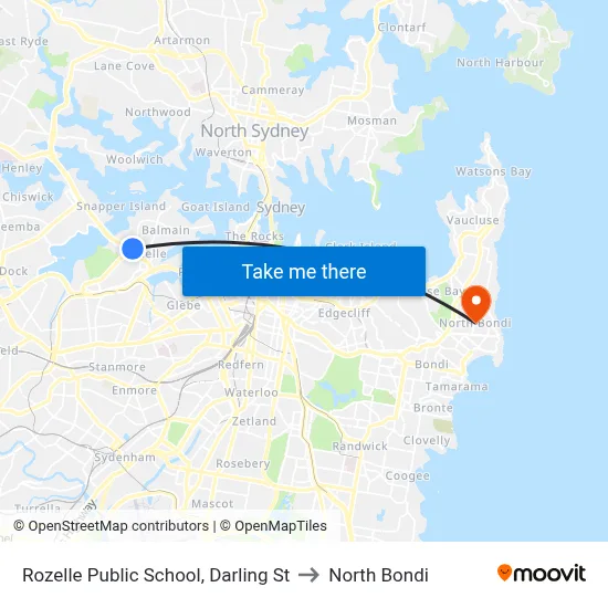 Rozelle Public School, Darling St to North Bondi map