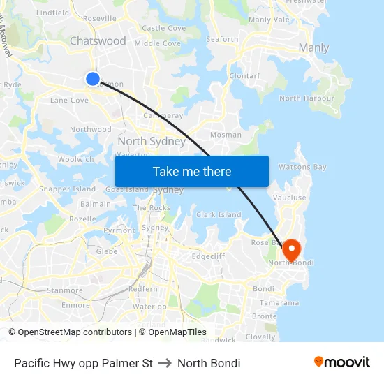 Pacific Hwy opp Palmer St to North Bondi map