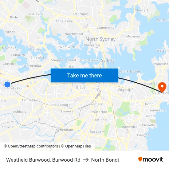Westfield Burwood, Burwood Rd to North Bondi map