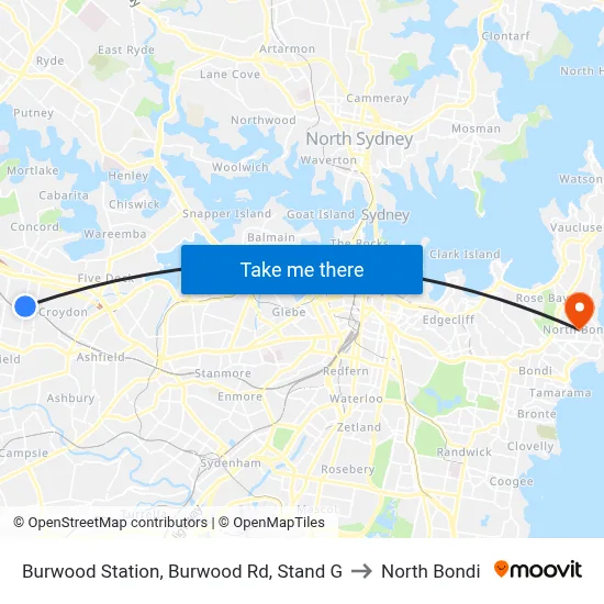 Burwood Station, Burwood Rd, Stand G to North Bondi map