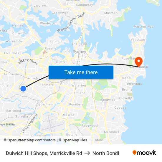 Dulwich Hill Shops, Marrickville Rd to North Bondi map
