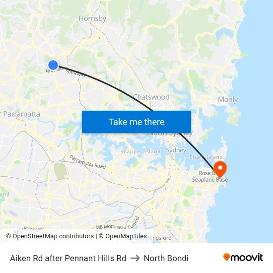 Aiken Rd after Pennant Hills Rd to North Bondi map