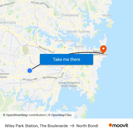 Wiley Park Station, The Boulevarde to North Bondi map
