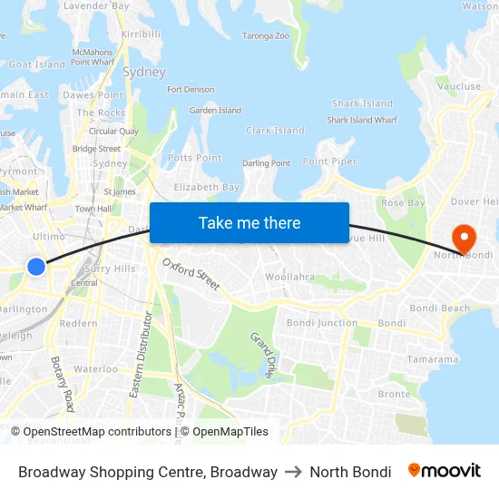 Broadway Shopping Centre, Broadway to North Bondi map