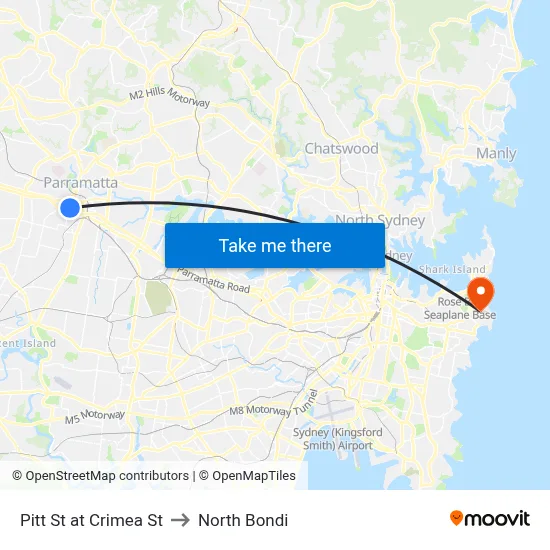 Pitt St at Crimea St to North Bondi map