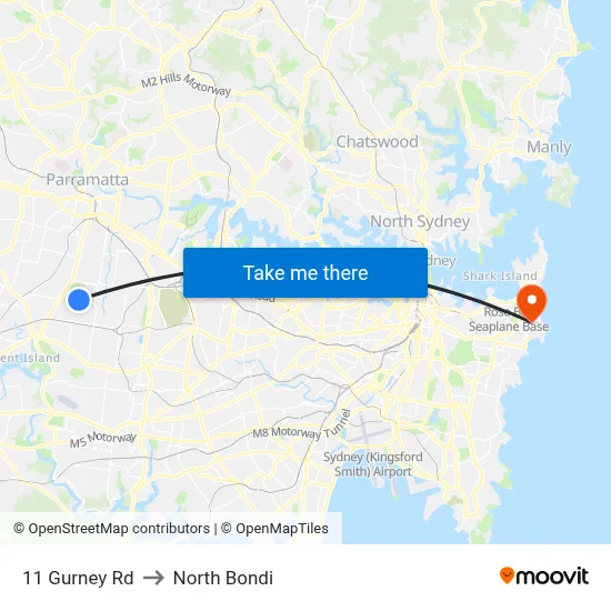 11 Gurney Rd to North Bondi map