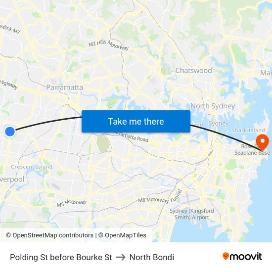 Polding St before Bourke St to North Bondi map