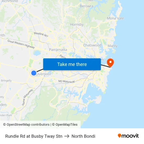 Rundle Rd at Busby Tway Stn to North Bondi map