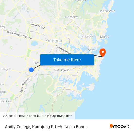 Amity College, Kurrajong Rd to North Bondi map
