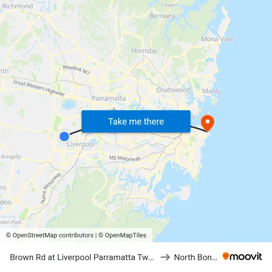 Brown Rd at Liverpool Parramatta Tway to North Bondi map
