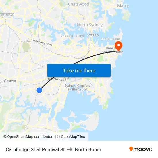 Cambridge St at Percival St to North Bondi map