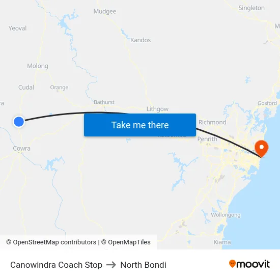 Canowindra Coach Stop to North Bondi map