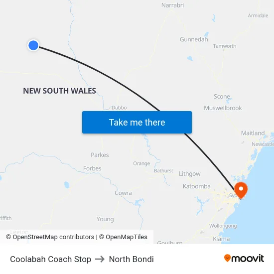 Coolabah Coach Stop to North Bondi map