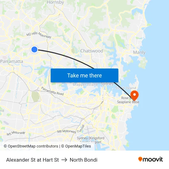 Alexander St at Hart St to North Bondi map