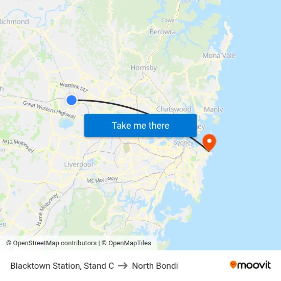 Blacktown Station, Stand C to North Bondi map
