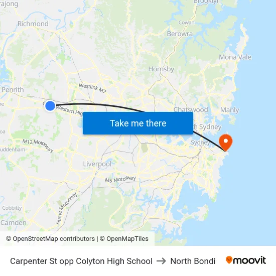 Carpenter St opp Colyton High School to North Bondi map