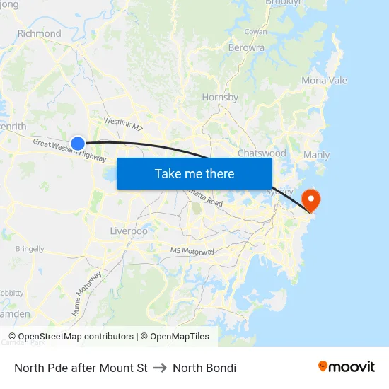 North Pde after Mount St to North Bondi map