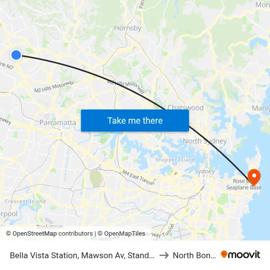 Bella Vista Station, Mawson Av, Stand A to North Bondi map