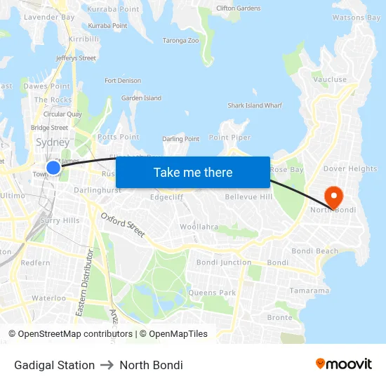Gadigal Station to North Bondi map