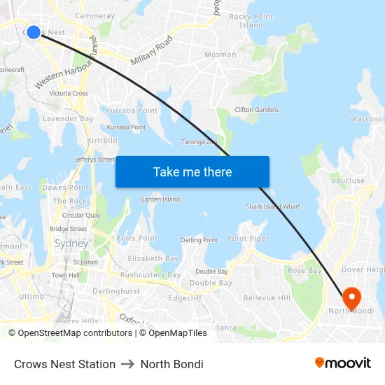 Crows Nest Station to North Bondi map