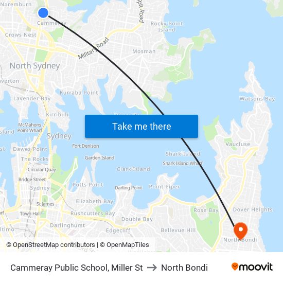 Cammeray Public School, Miller St to North Bondi map