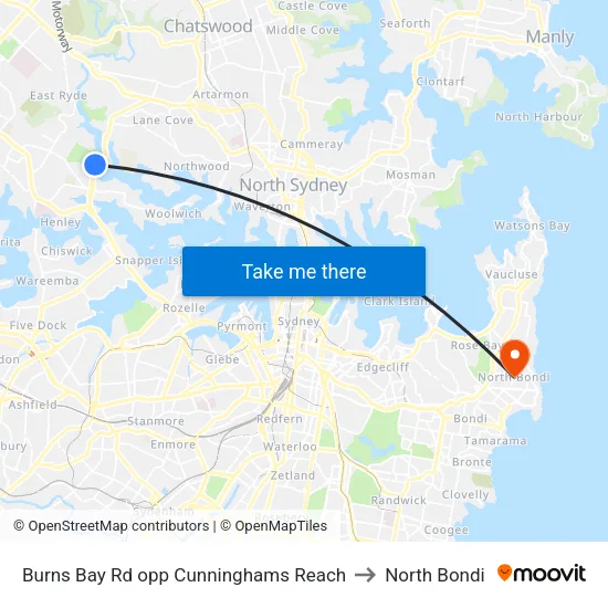 Burns Bay Rd opp Cunninghams Reach to North Bondi map