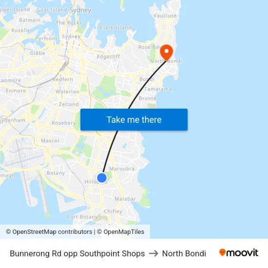 Bunnerong Rd opp Southpoint Shops to North Bondi map