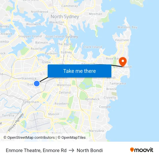 Enmore Theatre, Enmore Rd to North Bondi map
