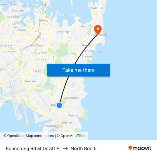Bunnerong Rd at Devitt Pl to North Bondi map