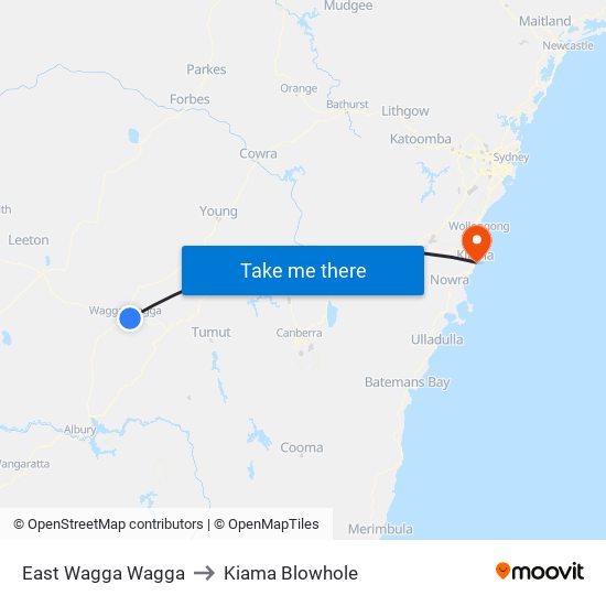 East Wagga Wagga to Kiama Blowhole map