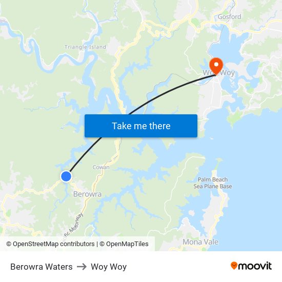 Berowra Waters to Woy Woy map