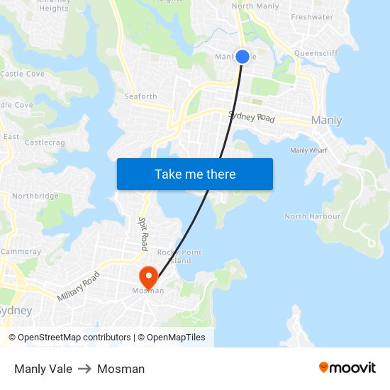 Manly Vale to Mosman map