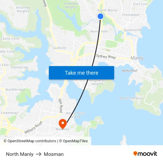 North Manly to Mosman map