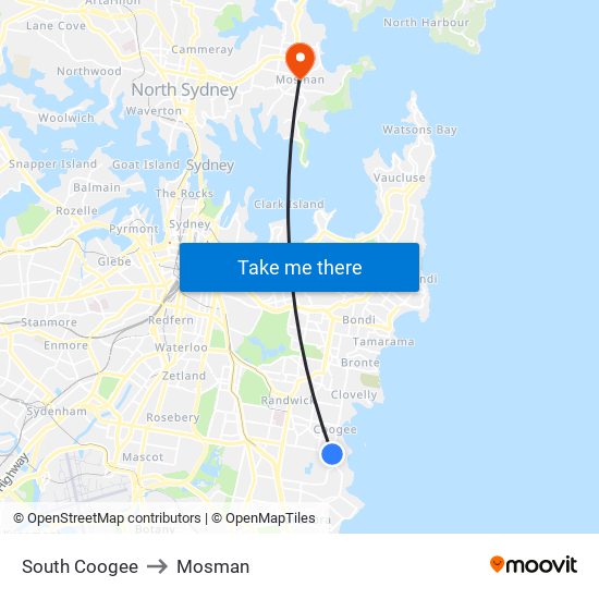 South Coogee to Mosman map