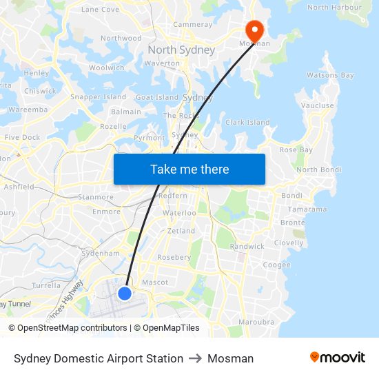 Sydney Domestic Airport Station to Mosman map