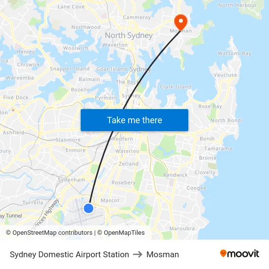 Sydney Domestic Airport Station to Mosman map