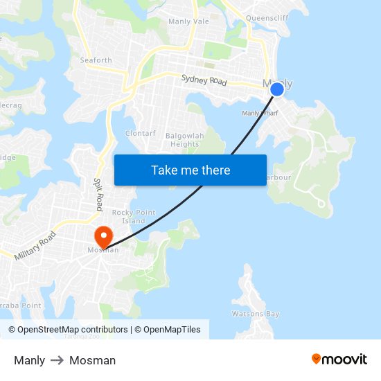 Manly to Mosman map