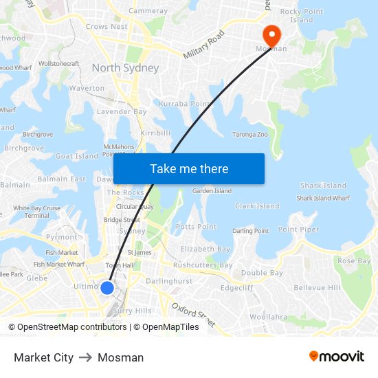 Market City to Mosman map